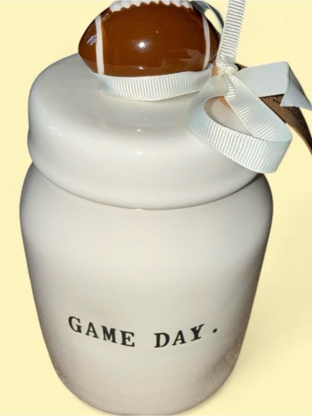 Rae Dunn White Ceramic 'Game Day' Canister with Brown Football Lid